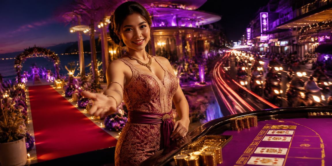 Meja baccarat di tepi pantai menggambarkan pengalaman live casino dengan bonus aktif