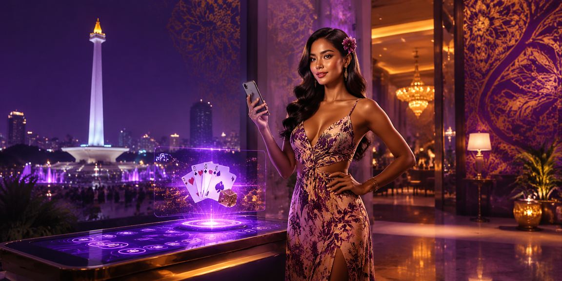 Suasana kasino taruhan dengan pencahayaan neon yang intens mencerminkan hiburan malam di princebet88